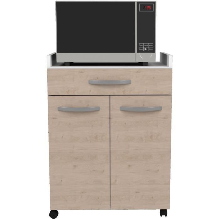 Carrito de servicio OSLO, 60 cm - 1 cajón y 1 puerta - Ancho 60 x Profundidad 44 x Alto 81 cm - Acabado en roble