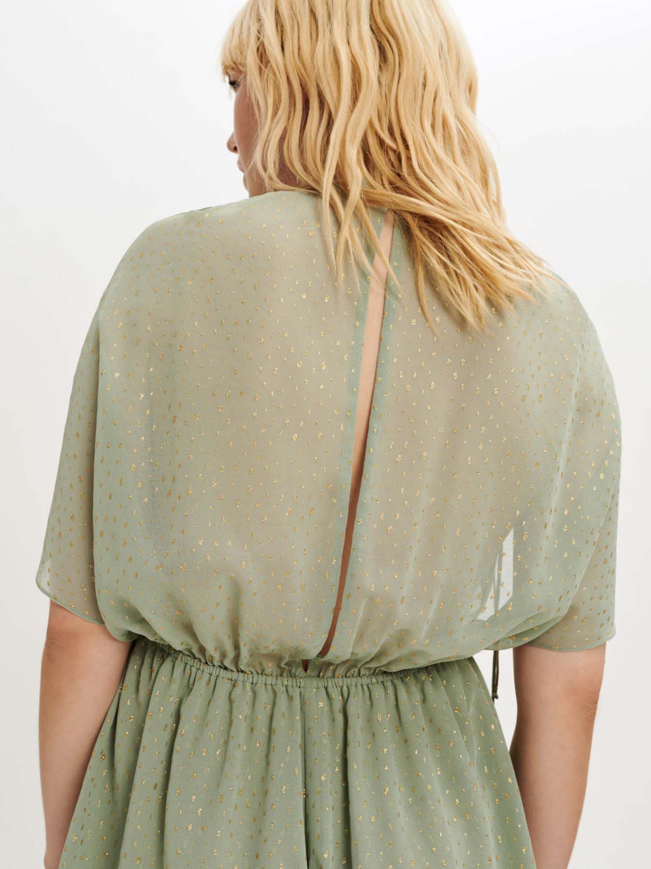 Mousseline korte jumpsuit met wijde pasvorm - Khaki