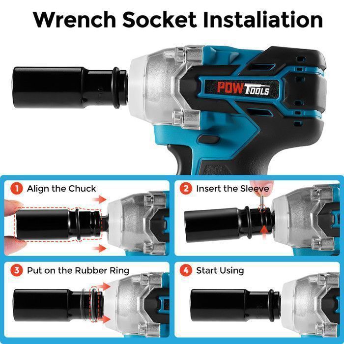 Llave de impacto inalámbrica sin escobillas POWTOOLS con dos baterías de 3,0 Ah, 550 Nm, 5 vasos de impacto.