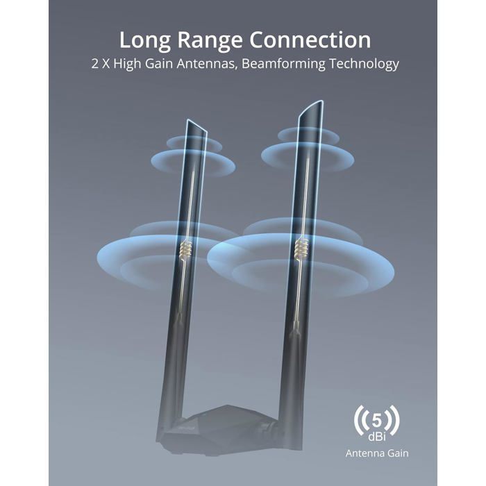 Kraftig USB WiFi 6-adapter, AX1800 Mbps langtrekkende WiFi USB-adapter med høy forsterkning, dobbeltbånds WiFi-dongle, 5 GHz 1201 Mbps