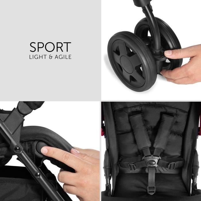 HAUCK - Kinderwagen - SPORT - Faltbar & verstellbar - Sonnendach - 4 Räder - Schwarz/Rot