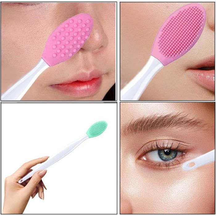 Cepillo exfoliante facial de silicona de doble cara - 4 piezas para eliminar puntos negros en nariz y labios - Eliminación de impurezas
