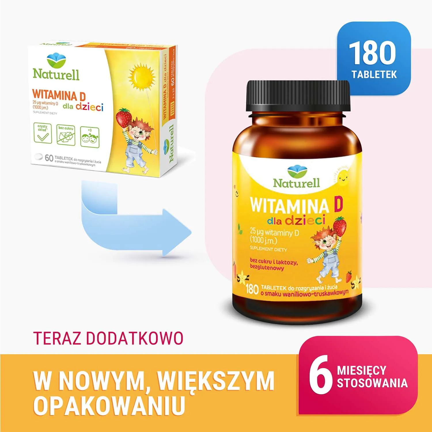 Naturell Witamina D dla dzieci tabletki do rozgryzania i żucia 180 tabl.