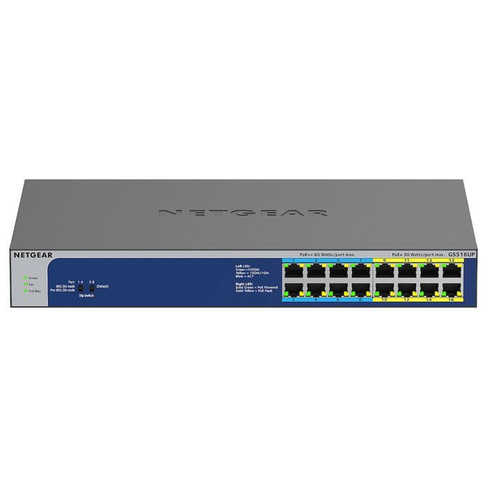 Switch di rete - NETGEAR - GS516UP - 16 porte Gigabit - PoE+ e PoE++ - Non gestito