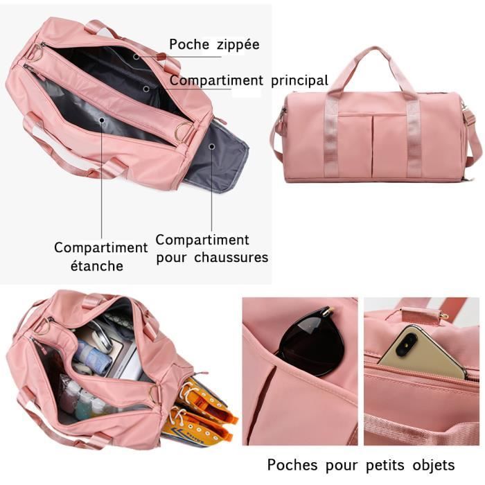Sac de Sport Femme avec Compartiment à Chaussures - FONDUPIN - 49cm - Rose - Fitness - Grande Capacité