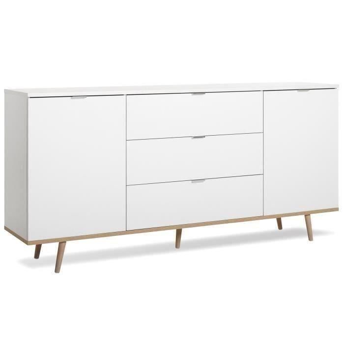 GÖTEBORG Low sideboard - Scandinavian style - Oak and white finish - W 180 cm