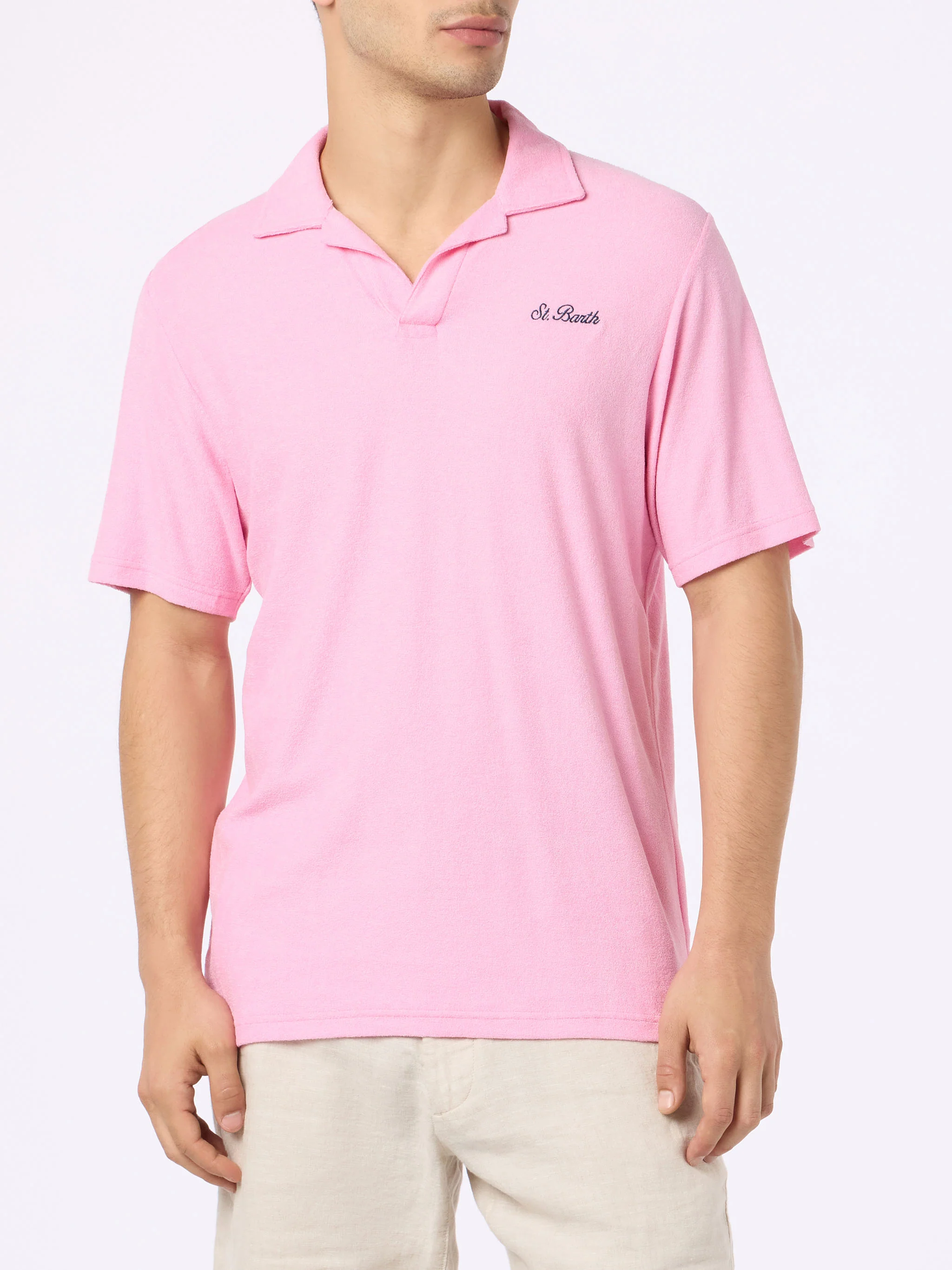 Jeremy Pink Terry herenpoloshirt