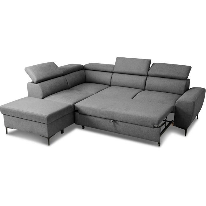 Sofá cama esquinero reversible con almacenamiento - 5 plazas - KASIMIR - Tela antracita - 258 x 79/98 x 219 cm