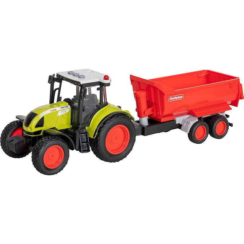 FunToys traktor størrelse 1:16 med tilhenger, lys og lyd