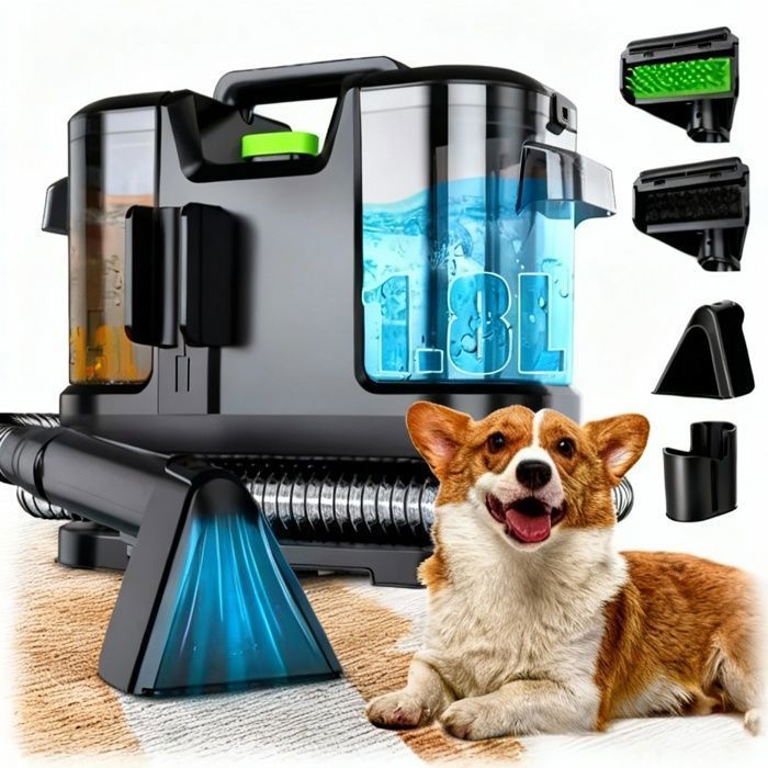 Nettoyeur détacheur portable - 500W/12 Kpa/Tuyau 1,5M - Cordon d'alimentation 5M - Réservoir 0,8L/1,8L - Aspirateur nettoyeur à eau