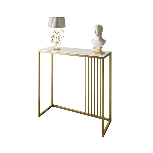 Konsola PRIME GLASS 80 cm  złoty mat/białe szkło