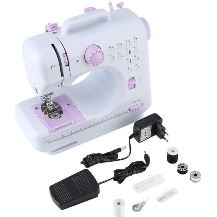 Macchina da cucire elettronica per principianti FHSM-505A, 12 punti, bianca, mini macchina da cucire portatile