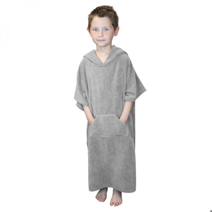 Serviette poncho de bain ou de plage avec poche - Enfant - Gris - Vivezen