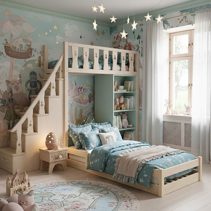 Cama infantil LILA de 160x80 cm – Madera natural, barandillas de seguridad, estructura baja.