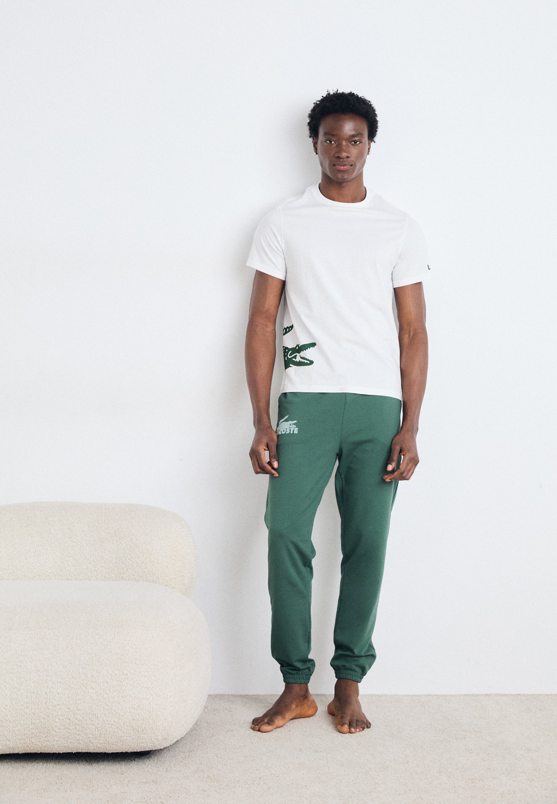 Lacoste pyjamatop - wit/tijm