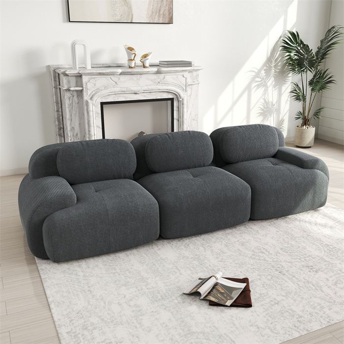 DRIPEX Canapé 3 places modulable en velours côtelé,sans montage,accoudoirs ergonomiques,entièrement compressé,Gris