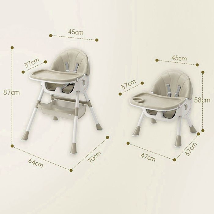 Silla alta infantil MIPAN. - Plegable - Ajustable - Reclinable - 64x70x87cm - Silla alta convertible para bebé - Silla ergonómica para bebé - Beige
