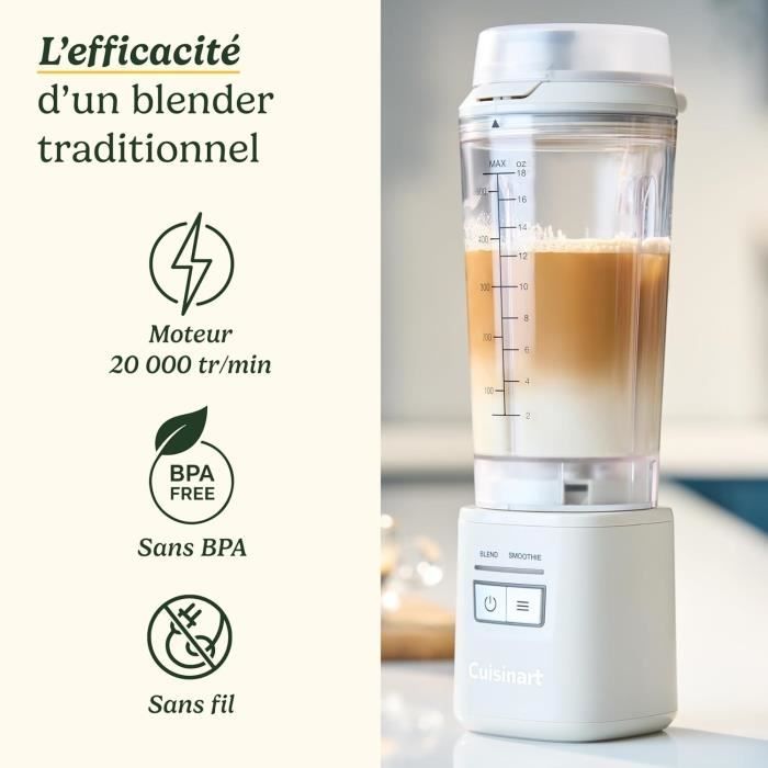 Frullatore - CUISINART - PBL100E Blast&Go - 120 W - 500 ml - 50 dB - Bianco