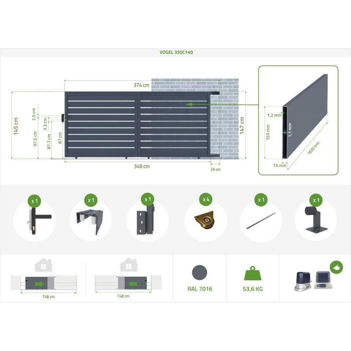 Puerta corredera - Casanoov - VOGEL - 3,5 m de alto (145 cm) - Gris - Aluminio