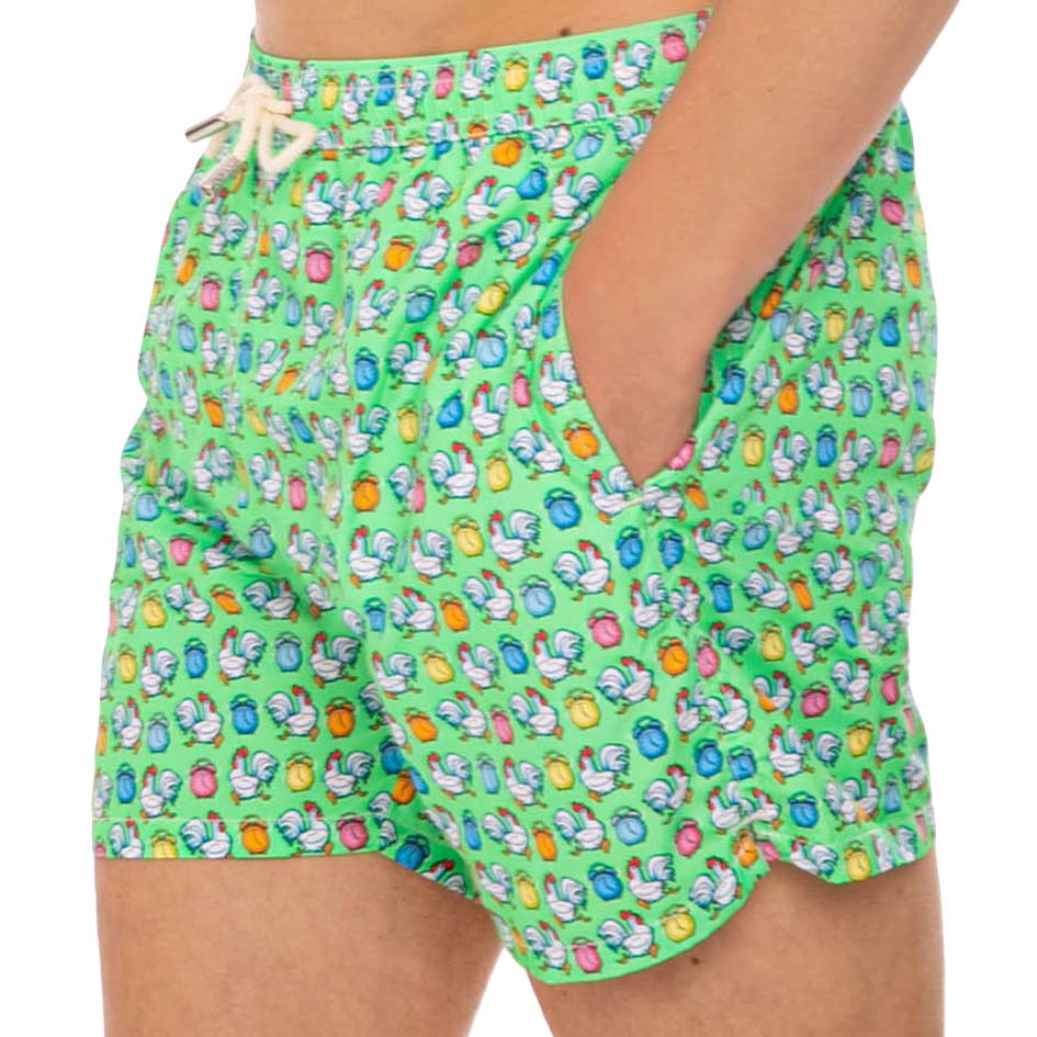 Herrenbadehose aus leichtem Stoff mit Hahnenmuster