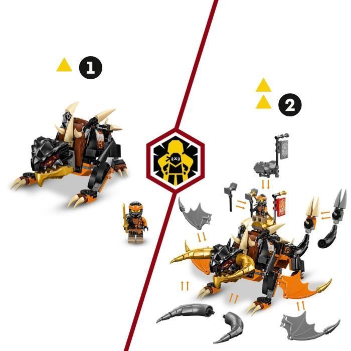 LEGO® NINJAGO 71782 Le Dragon de Terre de Cole – Évolution, Jouet avec 2 Minifigurines