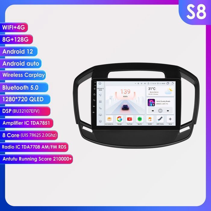 Autoradio 8G+128G Android 12 pour Buick Regal Opel Insignia 2014-2017 Navigation GPS lecteur multimédia 2Din DSP Carplay 4G WIFI BT