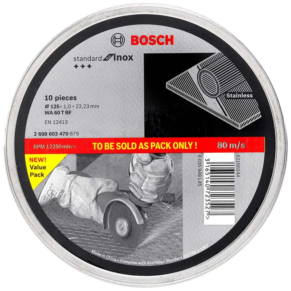 BOSCH Trennscheibe 125 x 1,0 mm für Stahl und Edelstahl – STANDARD für Edelstahl – 10 Stück 2608603470