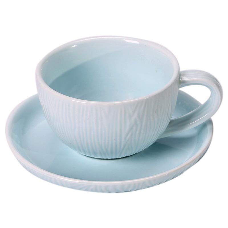Service à café en céramique bleue européenne, tasse et soucoupe réutilisables avec anse Taza Cafe Ceramica, vaisselle pour la maison OO50BD