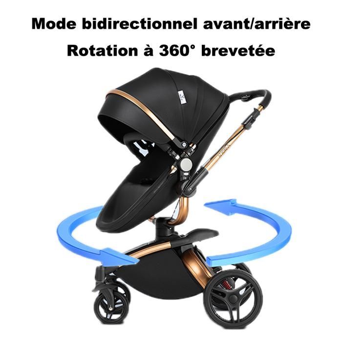 Poussette 3 en 1 Magic ZC Poussette Poussette trio Poussette Pliage automatique Cuir PU Rotation à 360° Avec Grand panier Noir