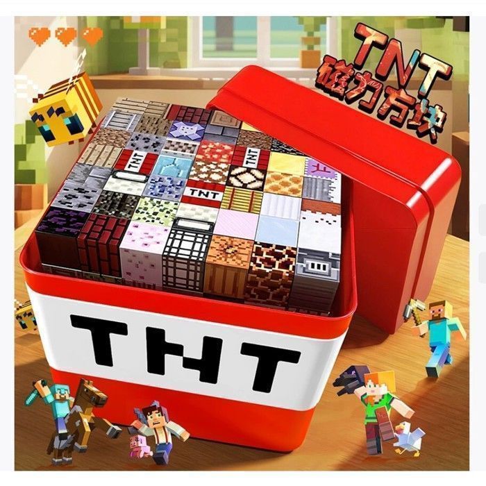Caja de almacenamiento magnética para bloques de construcción o Lego... TNT estilo Minecraft – TEKPLAY - 230 cubos de 2x2 cm - Juguete para niños