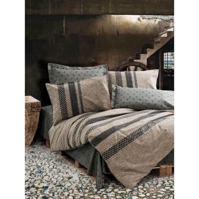 Juego de ropa de cama: 1 funda nórdica de 220 x 240 cm + 2 fundas de almohada de 60 x 60 cm - 100 % algodón reforzado - Marrón