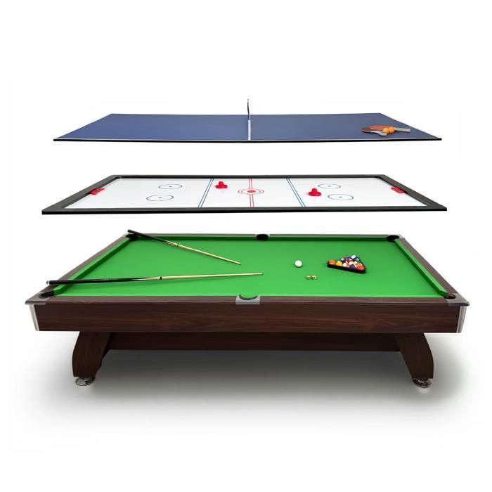 Table de billard multifonctionnelle THUNDER® | BOLD-BROWN-7FT | Ping-pong | Air hockey | Stable | Solide | Accessoires | Marron |