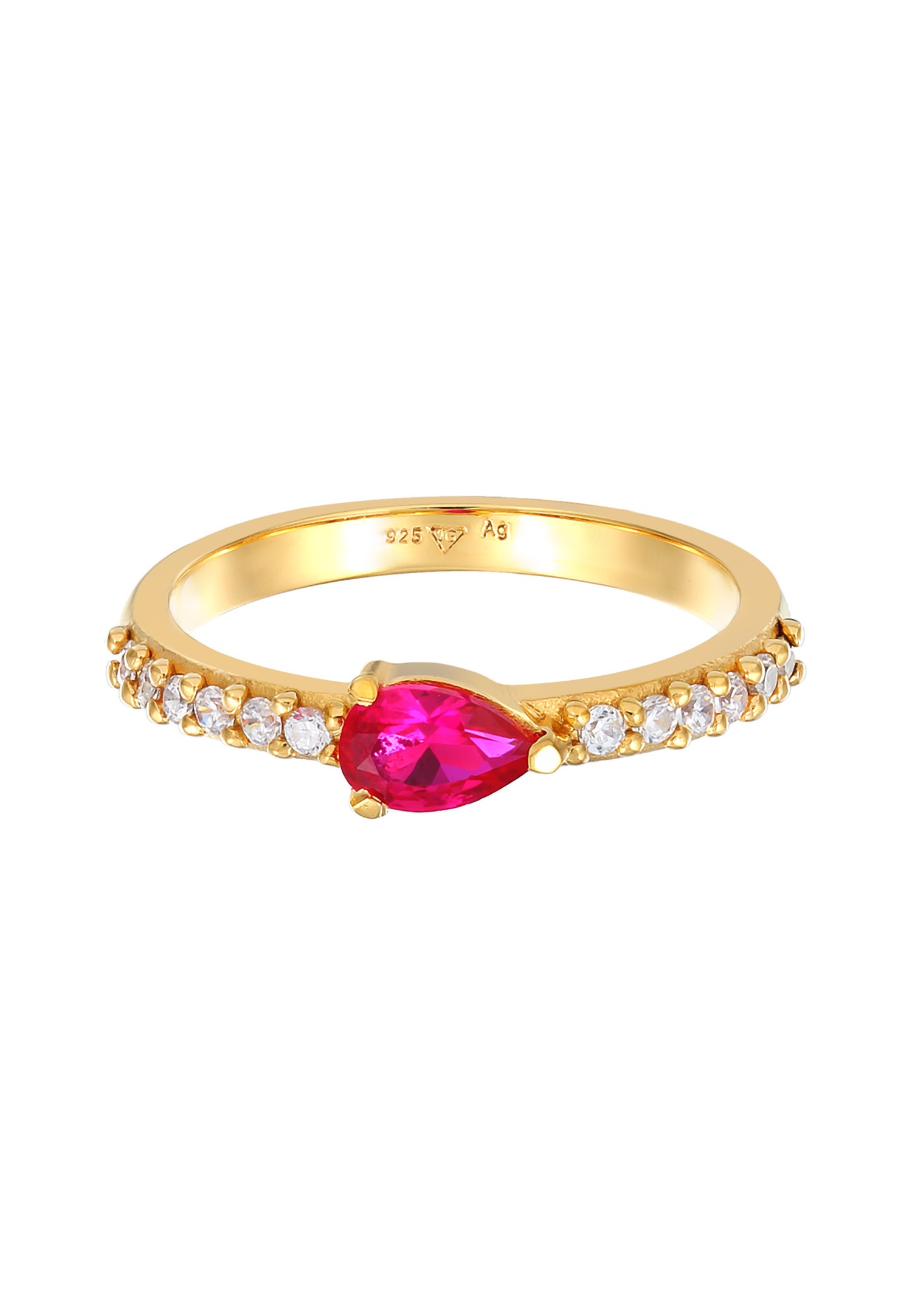 Elli Femmes forme goutte élégante avec rubis synth. et cristaux de zirconium en argent sterling 925 plaqué or