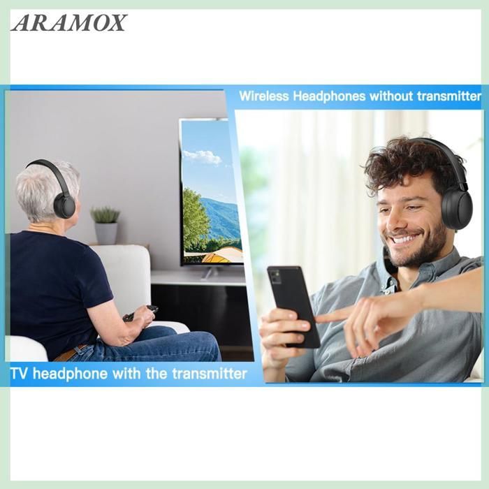 Auriculares inalámbricos ARAMOX para TV. Auriculares inalámbricos para ver la televisión. 2.4G 5.3 Auriculares inalámbricos para TV con función Walkman. Enchufe europeo.
