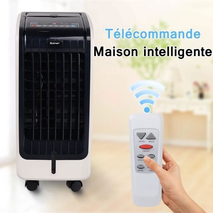Enfriador de aire COSTWAY 6L 4 en 1 - Aire acondicionado portátil, ventilador de 75W - Control remoto - Temporizador de 8 horas - 3 velocidades - 32x25x57 cm - Pantalla LCD