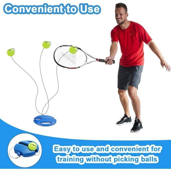 Entraîneur de Tennis avec 2 Balle de Tennis, Kit D'entraînement de Tennis, Tennis Trainer, Appareil de Sport innovant, Bleu