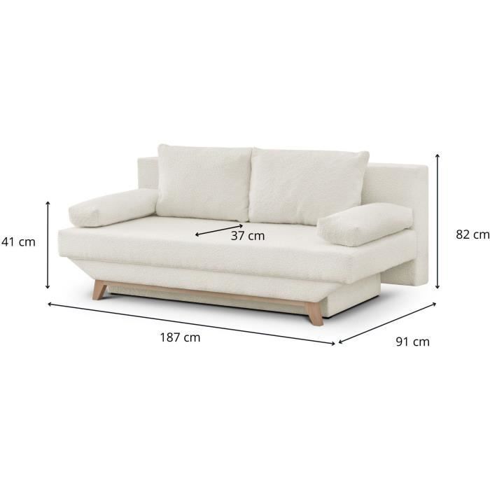 TEIJO 3-seater convertible sofa - Beige bouclé fabric - Storage compartment - W187 x D91 x H82 cm