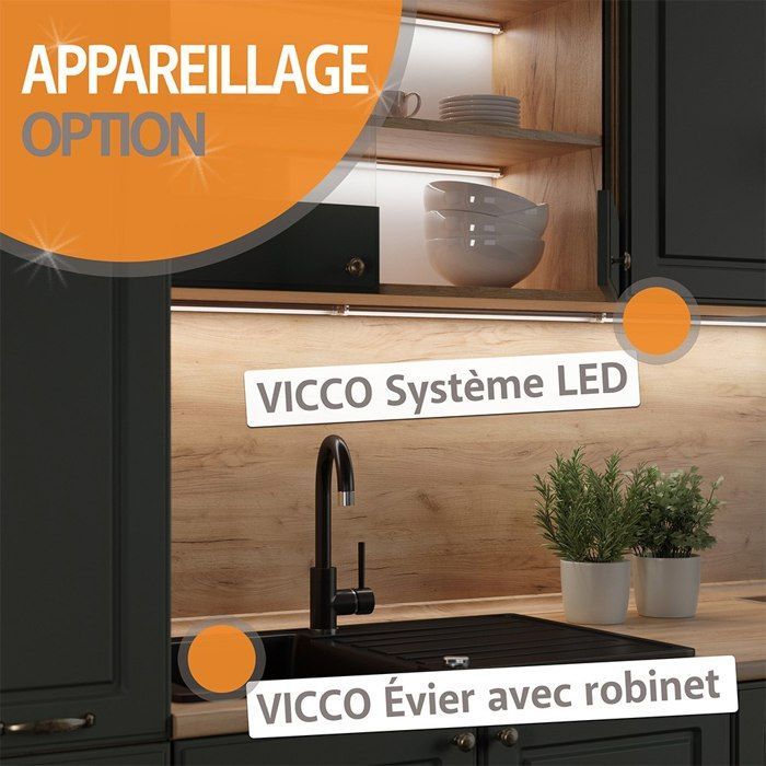 Cuisine R-Line 300cm avec armoire haute, PT Chêne Chêne de force doré Anthracite Vicco 43153