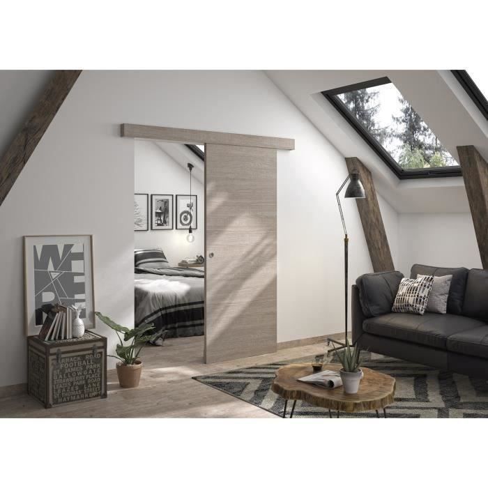 OPTIMUM - Kit de puerta corredera Verona + riel + embellecedor - 204 x 83 x 4 cm (alto x ancho x profundidad) - Roble topo