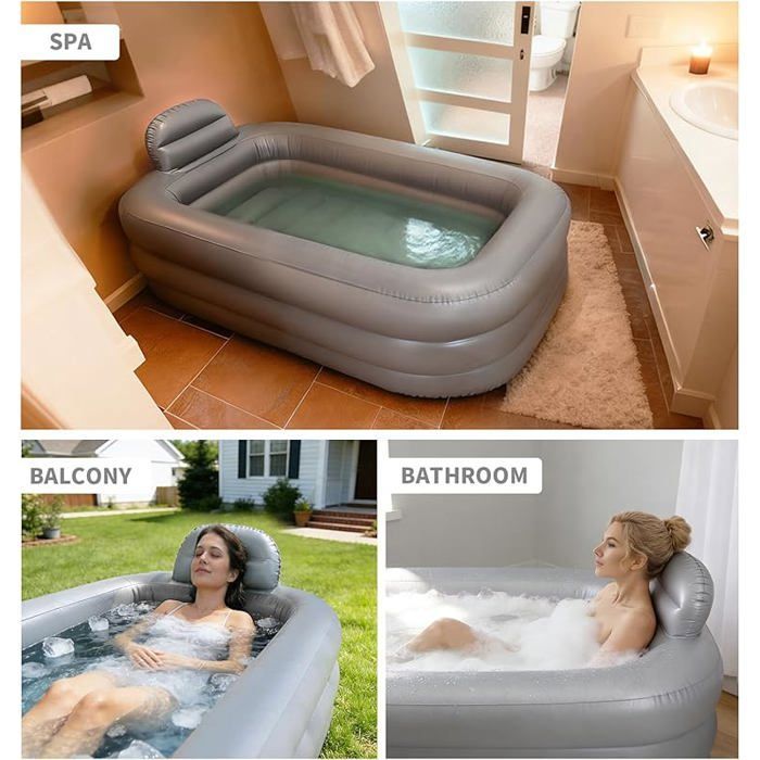 Light Grey Portable Inflatable Spa Bathtub for Adults, Ideal for Home Relaxation, Shower and Indoor Use