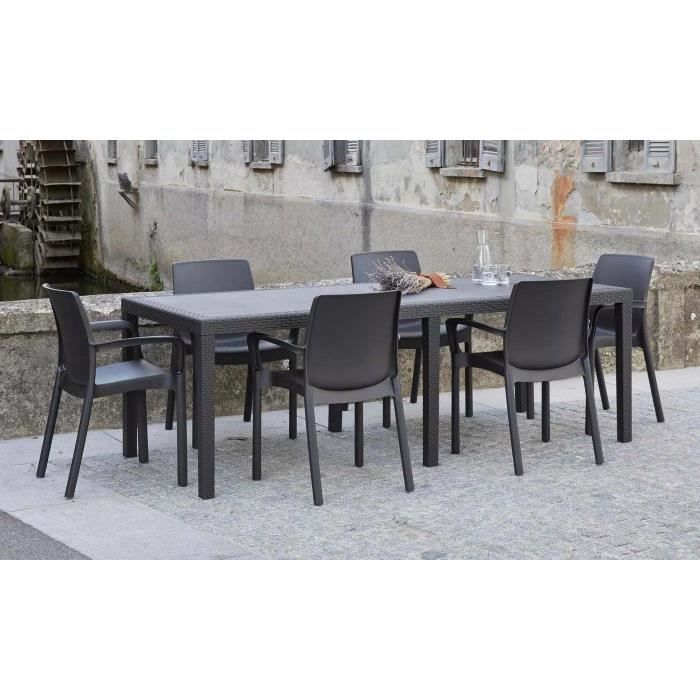 Table d'extérieur Roma, Table à manger rectangulaire extensible, Table de jardin extensible effet rotin, 150x90h72 cm, Anthracite