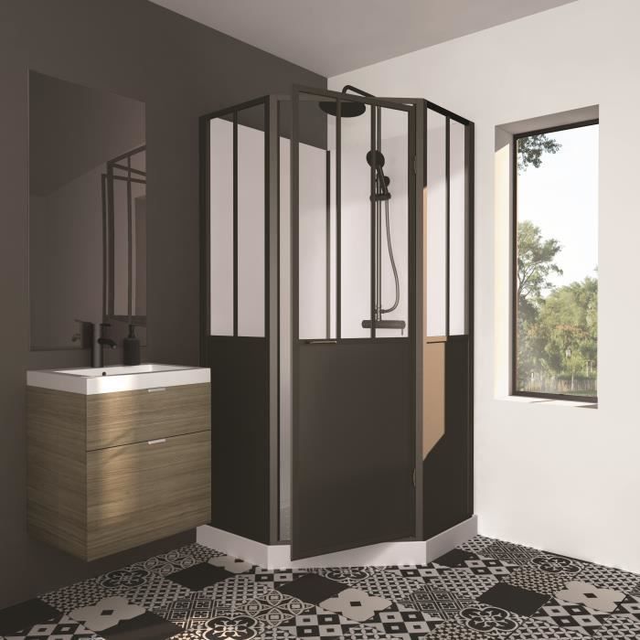 Mampara de ducha negra de estilo industrial de 100x100x220