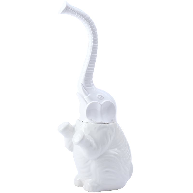 Cepillo y soporte de cerámica White Elephant para inodoro. Juego de accesorios de baño. Herramienta de limpieza. Cepillo con base de cerámica y mango de plástico.
