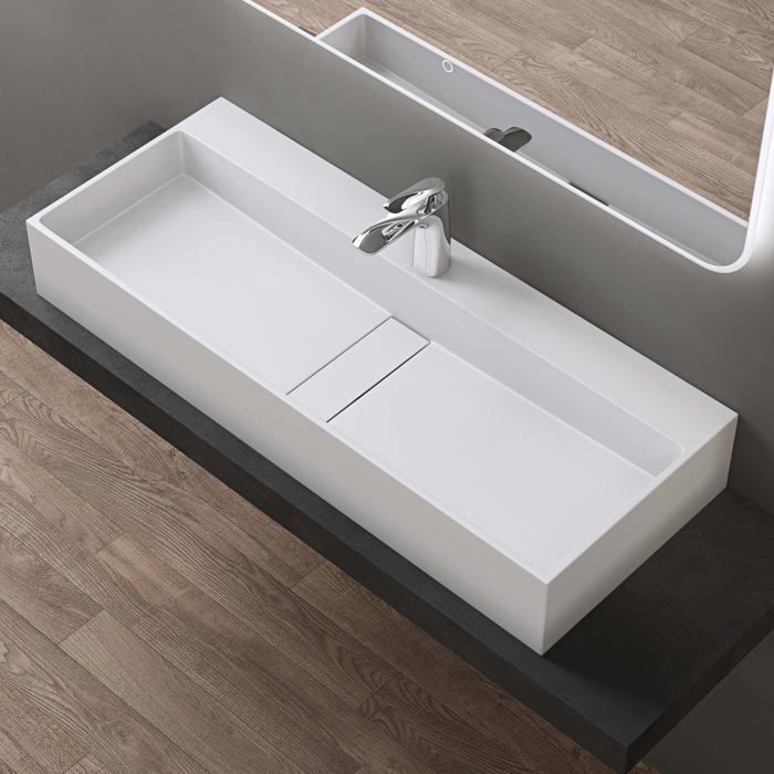 Lavabo de encimera doporro, blanco mate, lavabo de baño mural, lavabo rectangular de 100 cm con tapa de desagüe, Colossum6028