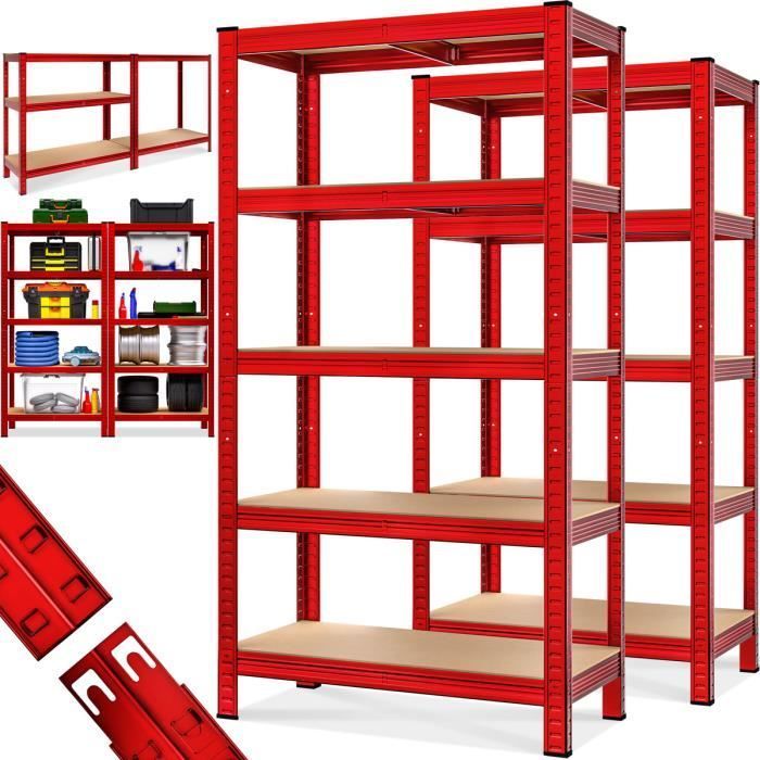 MONZANA® 2 estanterías de alta resistencia, rojas, 5 niveles, 180x90x40cm, estanterías metálicas, máx. 875kg, almacenamiento para garaje/taller.
