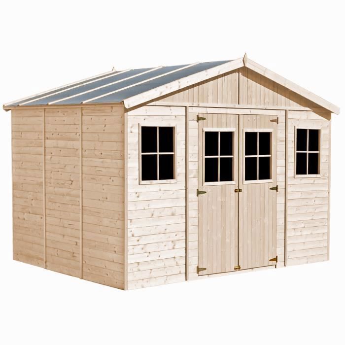 Caseta de jardín de madera TIMBELA de 12 m² - 418 x 318 cm - 17 mm de espesor - Construcción de paneles - Suelo incluido - M331+M331G