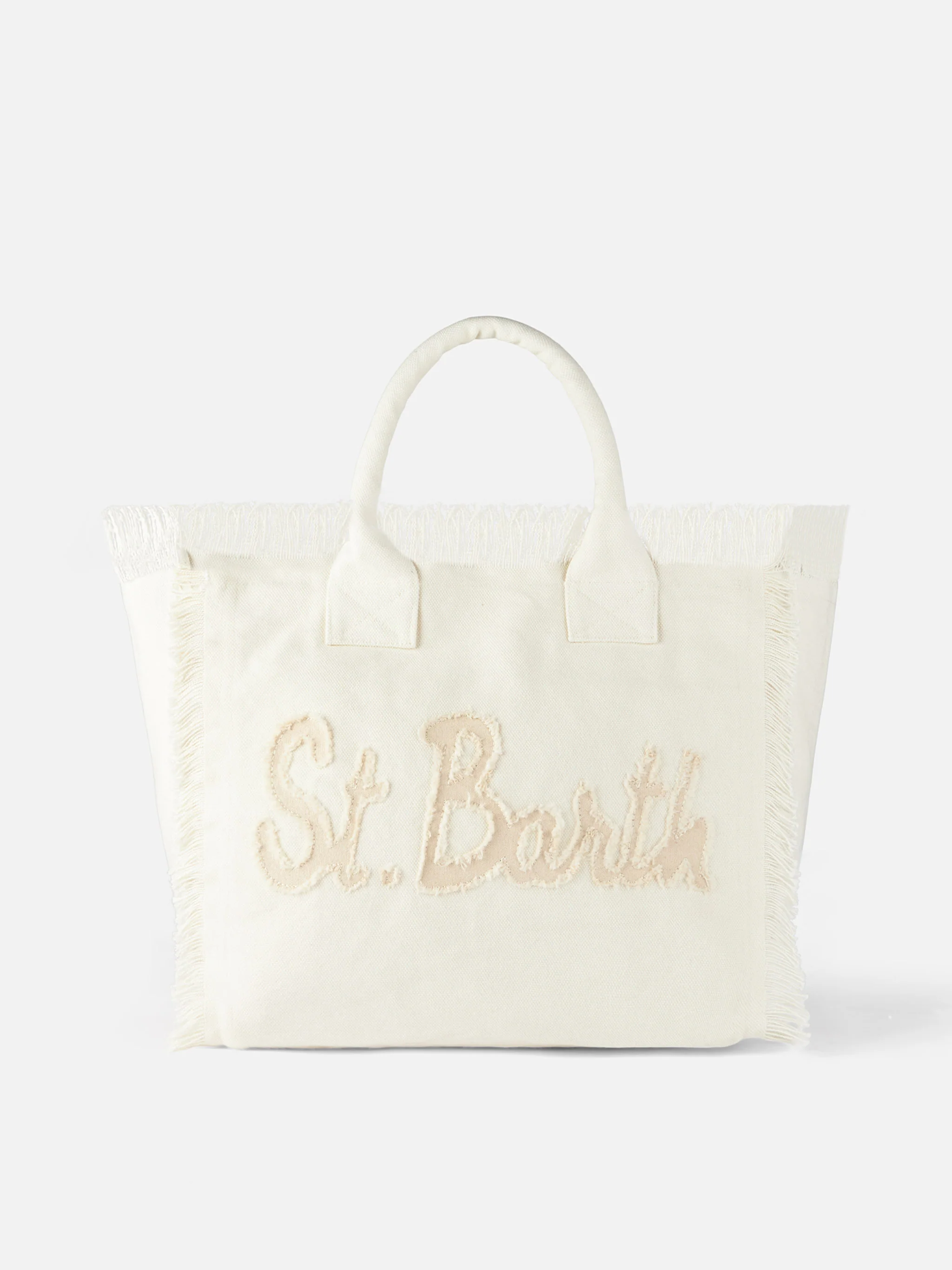 Beige katoenen toilettas met Saint Barth-logopatch en ritsvak | MC2 Saint Barth
