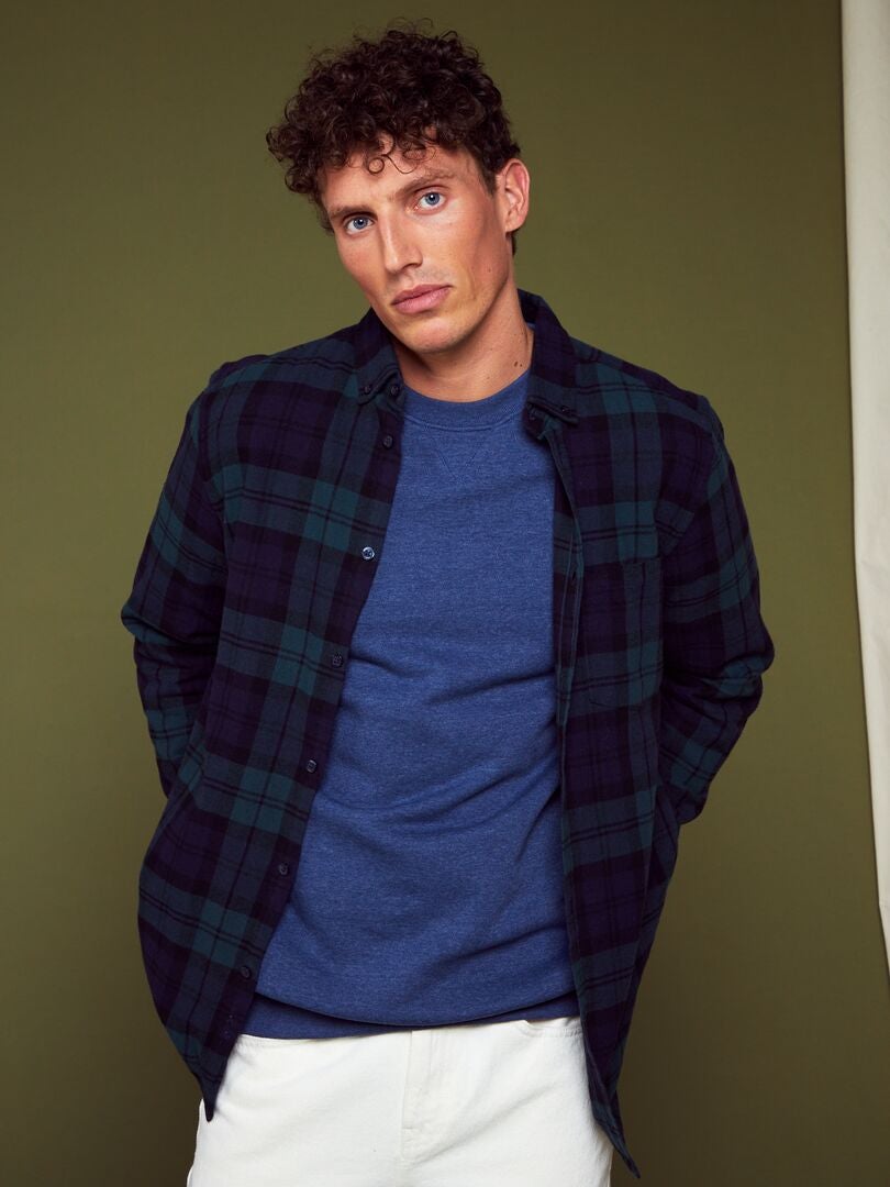 Camisa de flanela de corte reto - VERDE