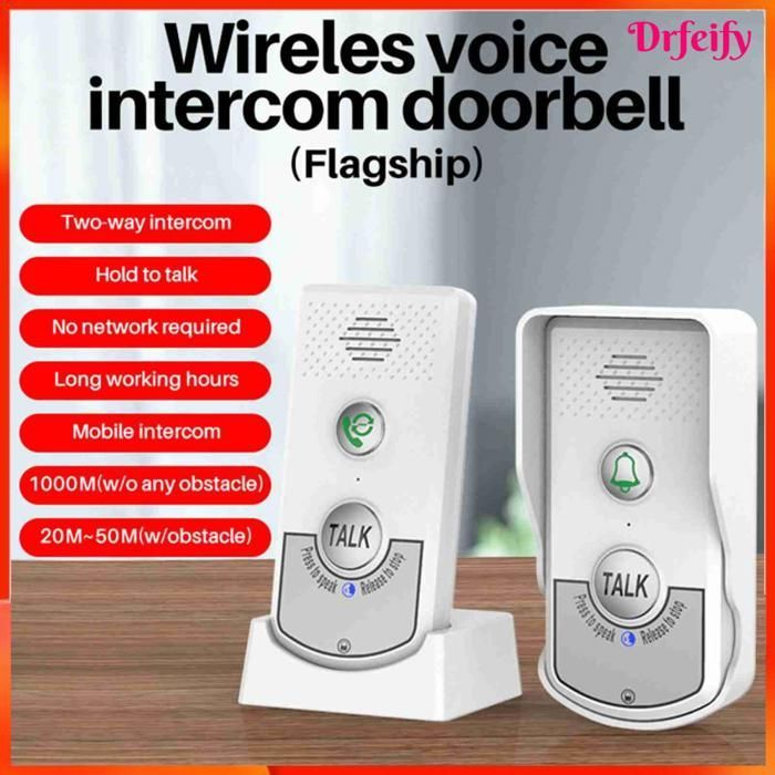 Interphone sans fil - AKOZON - Akozon Interphone sans fil - Portée 1000 m - 38 sonneries - Batterie 1800 mAh