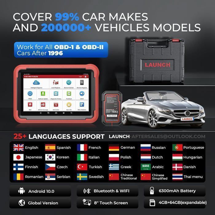 LAUNCH X431 PROS V 5.0 Multibrand Car Diagnostic Tool OBD2 37+ Special Functions in French